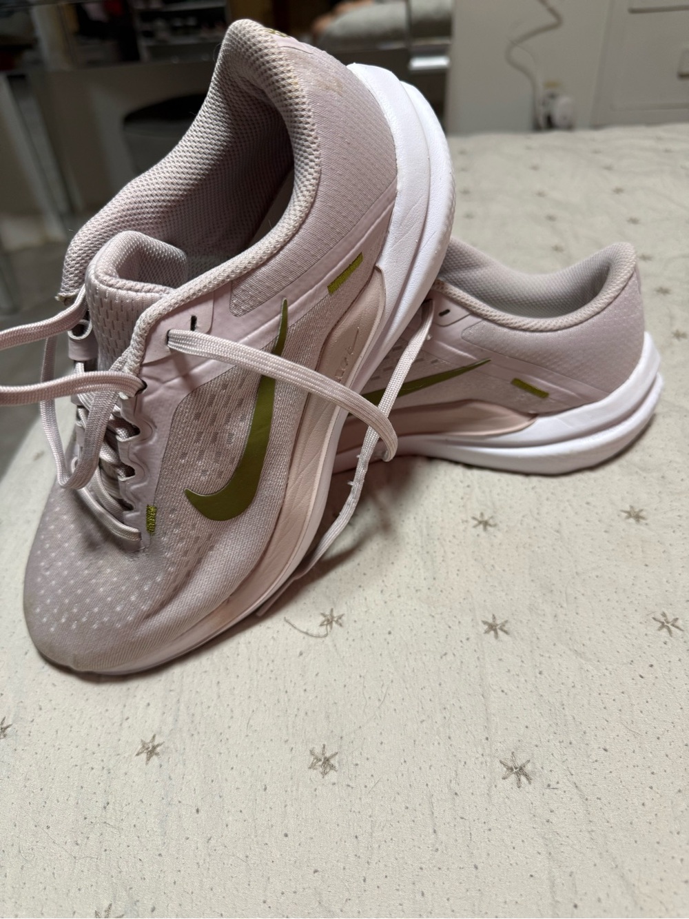 Nike Women's Pale Pink Running Shoes with Olive Swoosh